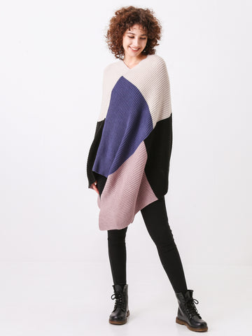 Color Block Knit Poncho